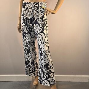 Elie Tahari Linen Pants Wide Leg Womens Sz M Tropical Floral Black And White